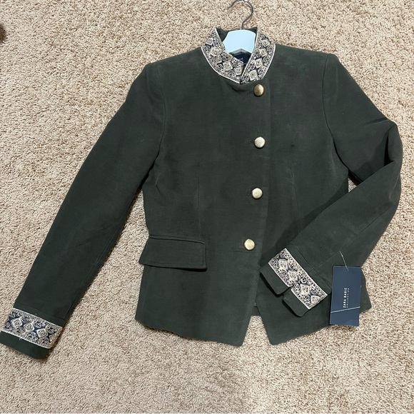 NWT ZARA Military Jacket Embroidered High Neck Coat Green M - Picture 3 of 12